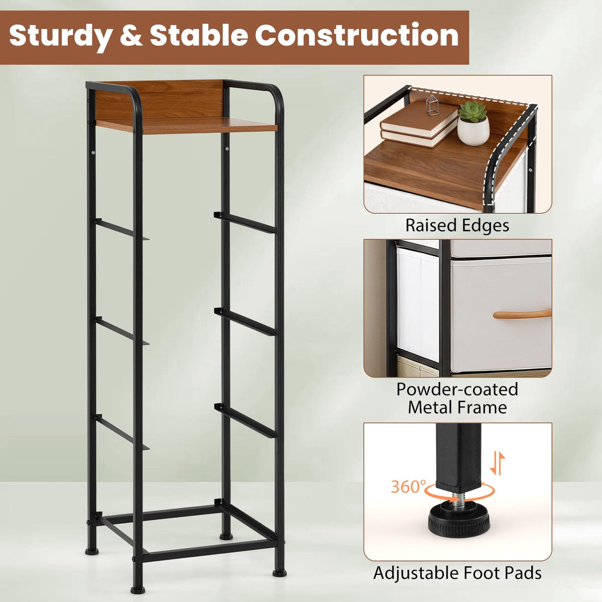 Giantex 4-Drawer Narrow Dresser with Removable Fabric Bins & Top Shelf