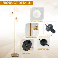 3-Globe Floor Lamp with Foot Switch and Steel Pole for Living Room