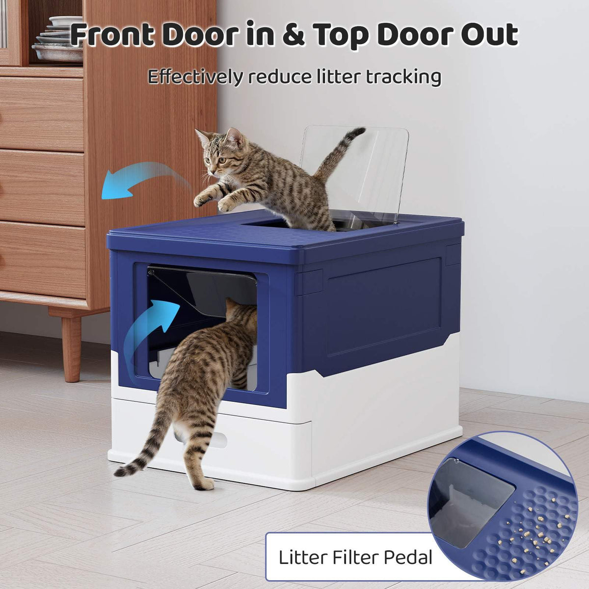 Foldable Cat Litter Box with Lid, Large Fully Enclosed Cat Toilet