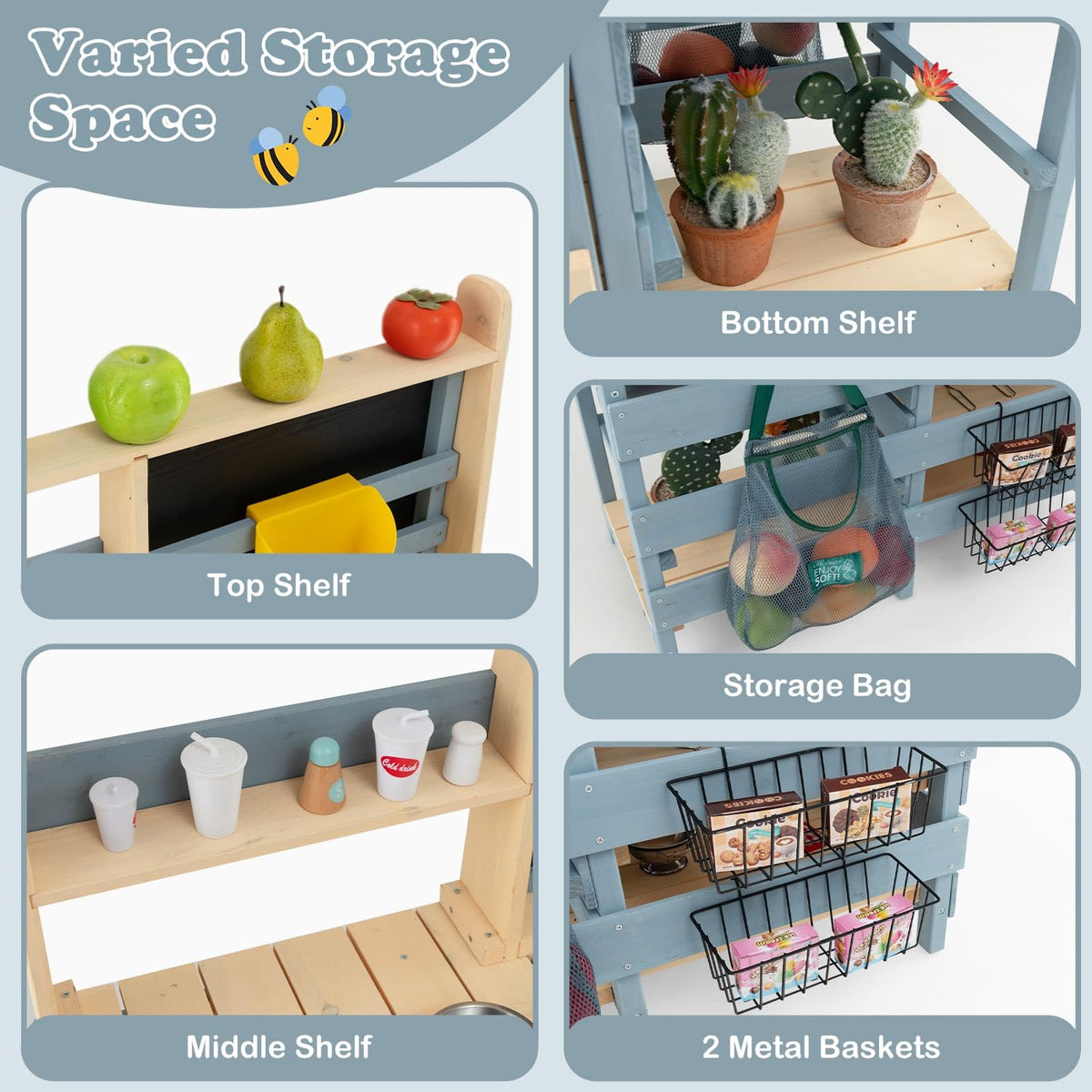 2-In-1 Outdoor Kids Play Kitchen and Grocery Store for 3-8 Years Old Toddlers