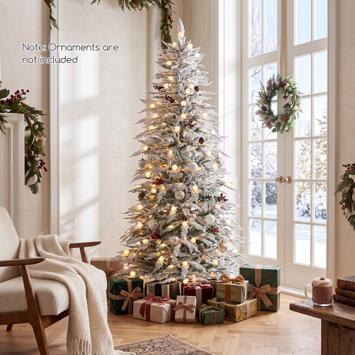 180/210cm Flocked Cypress Christmas Tree, Pre-Lit, Hinged