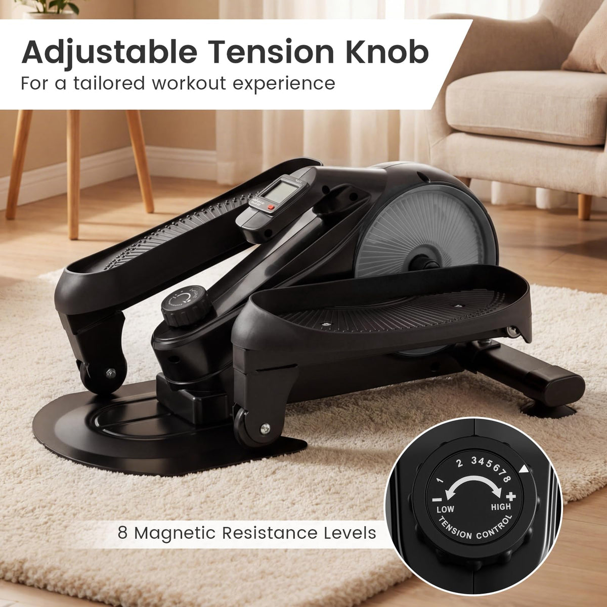 Under Desk Elliptical Pedal Exerciser, Adjustable Magnetic Resistance
