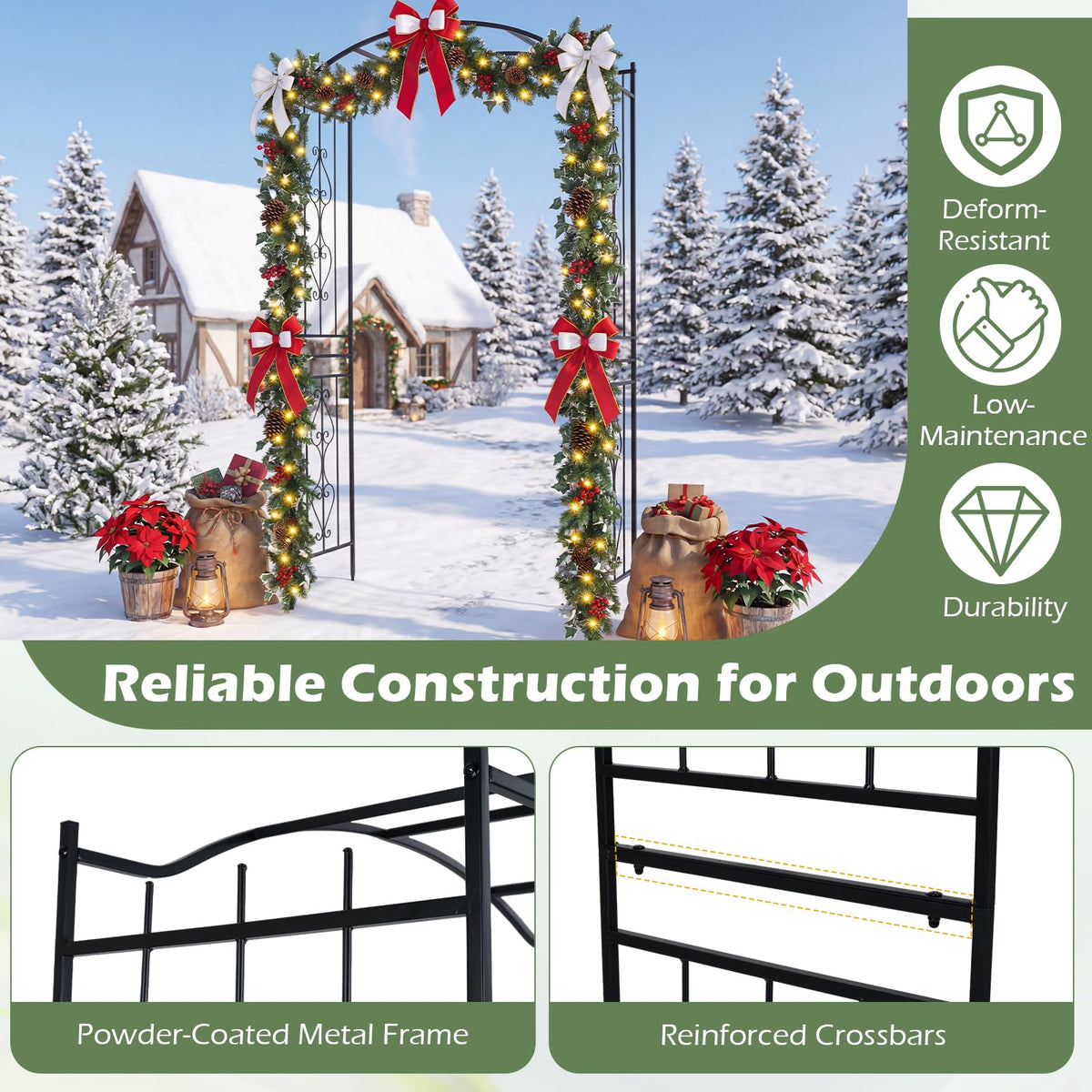 230cm Heavy-Duty Metal Arch Trellis with Curved Roof for Climbing Plants Roses Vines