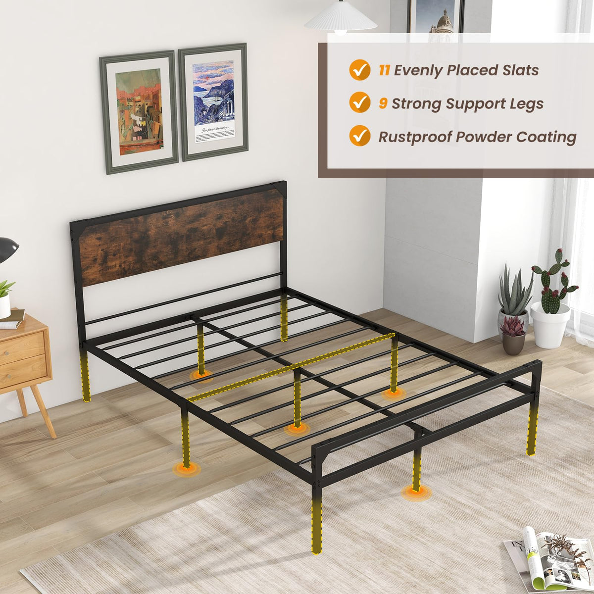 Giantex Industrial Full/Queen Size Bed Frame, Metal Platform Bed with 9 Support Legs