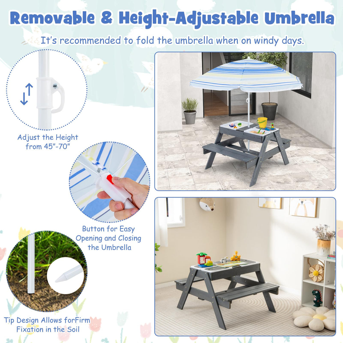 Kids 4-in-1 Sand and Water Table with Removable Boxes and Umbrella