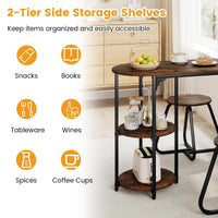3-Piece Dining Table Set Rectangular Kitchen Table and 2 Stools with 2-tier Storage Shelves