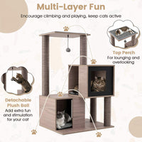 Modern Cat Tree with Sisal Scratching Posts and Removable Cushions
