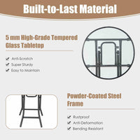 Foldable Outdoor Bistro Table, 46 cm Tempered Glass Coffee Table, Portable Patio Dining Table Side Table