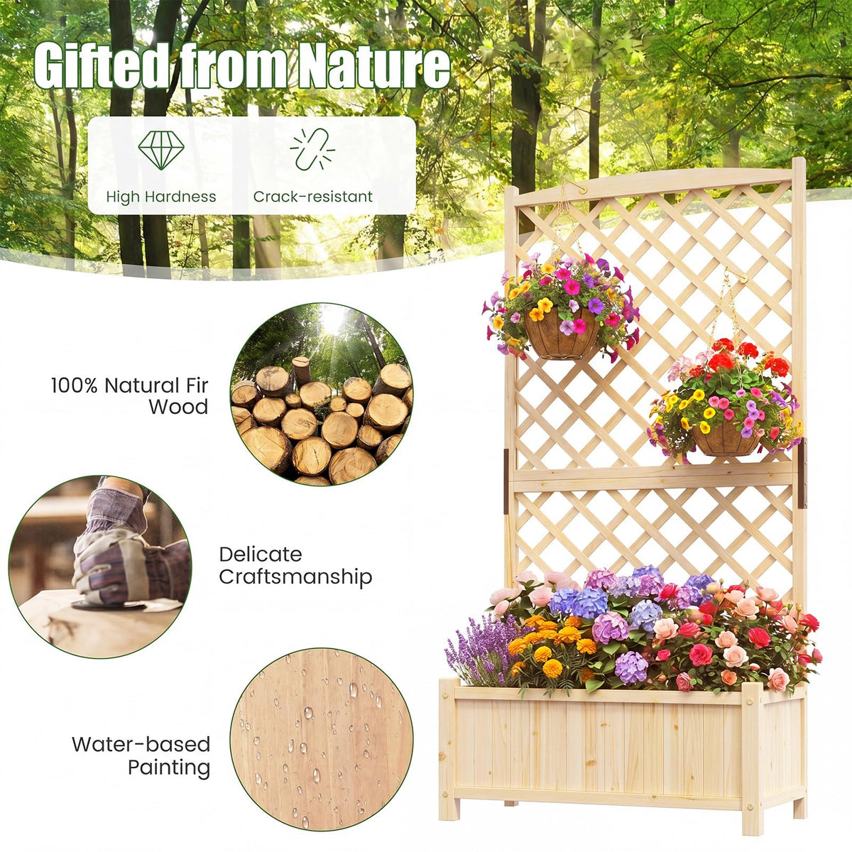 180cm Raised Garden Bed with Diamond Trellis & Drainage Holes for Climbing Plants