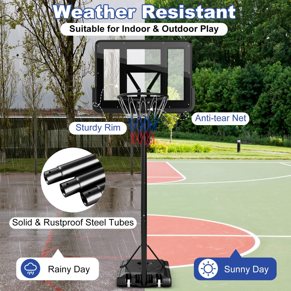 Basketball Hoop Stand 8-10FT/2.45-3.05m（Floor to Ring）Height Adjustable Basketball Hoop System w/ 44" Backboard