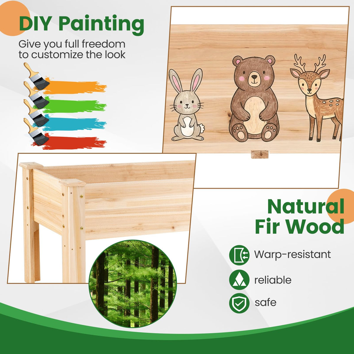 Wooden Raised Garden Bed with Legs and Drainage Holes