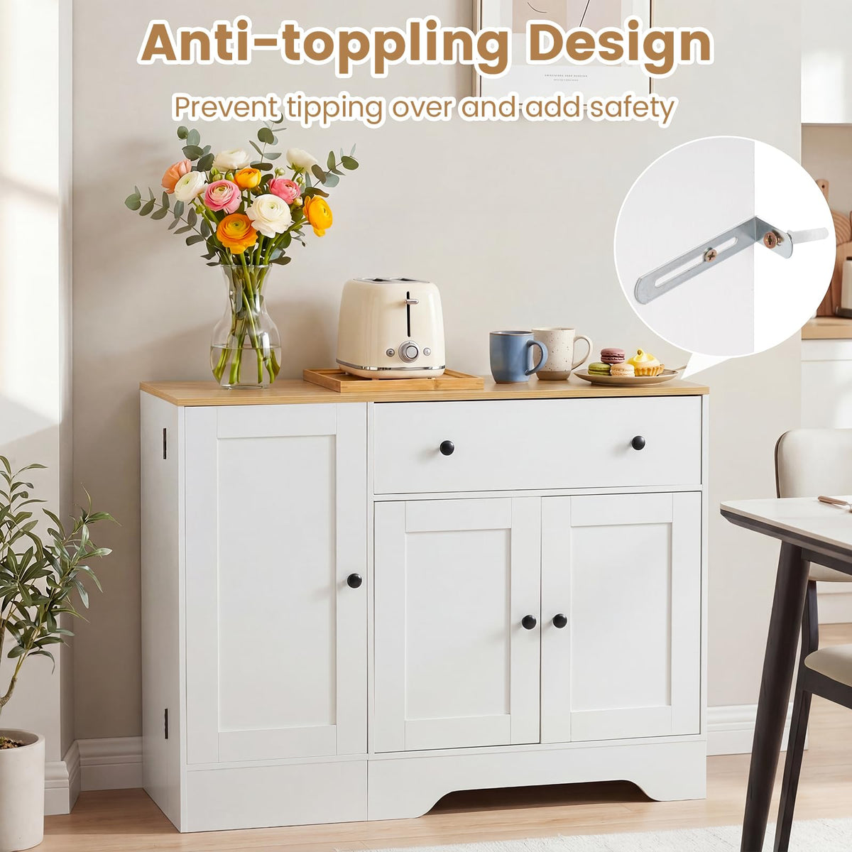 Giantex Buffet Cabinet with Storage, 105cm Modern Sideboard with 3 Doors, Drawer and Shelves