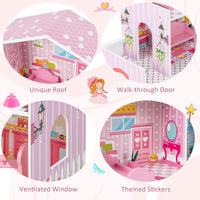 Kids Wooden Dollhouse with 5 Simulated Rooms & 10 Pieces of Furniture