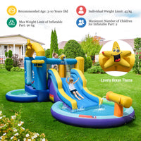 Inflatable Water Slide, Inflatable Water Park Jumping Castle w/2 Splash Pools, Basketball Hoop (Without Blower)