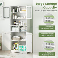 149cm Tall Bathroom Storage Cabinet with Frost Glass Doors and Shelves