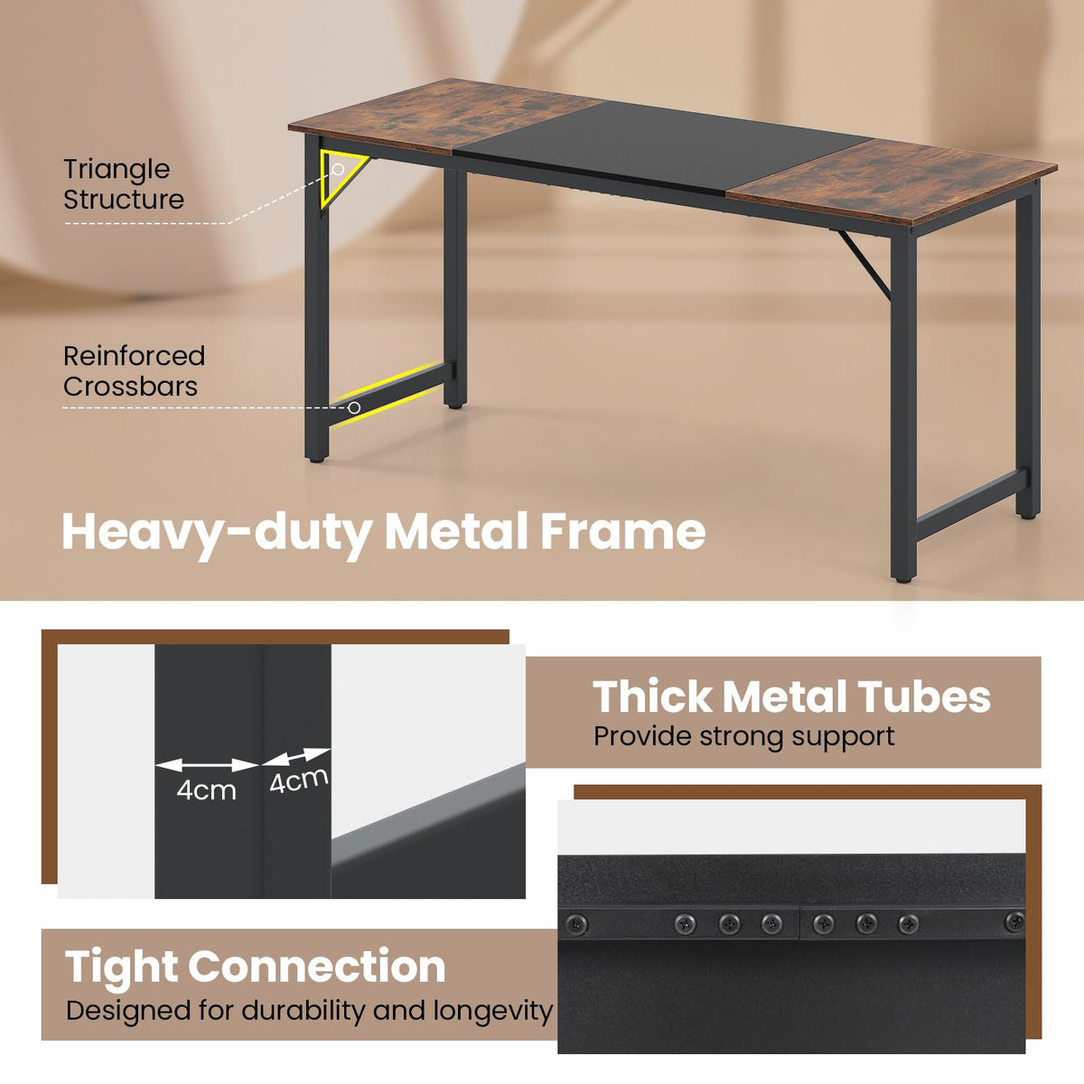 160 cm Computer Desk, Heavy Duty Metal Frame Laptop Table