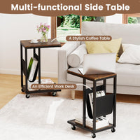 C-Shaped Side Table on Wheels