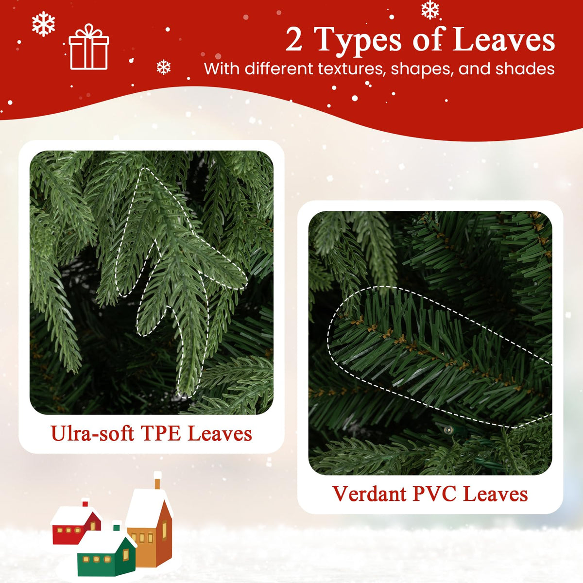Pre-Lit Artificial Christmas Tree with 1083 Soft TPE and PVC Mixed Branch Tips