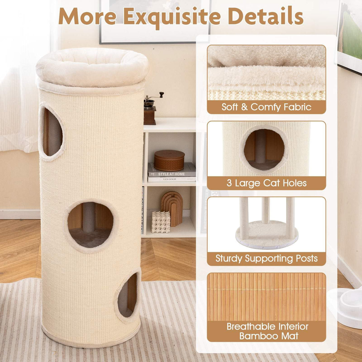 4-Story Cat House for Multiple Cats 112 cm Elevated Cat Cave Bed