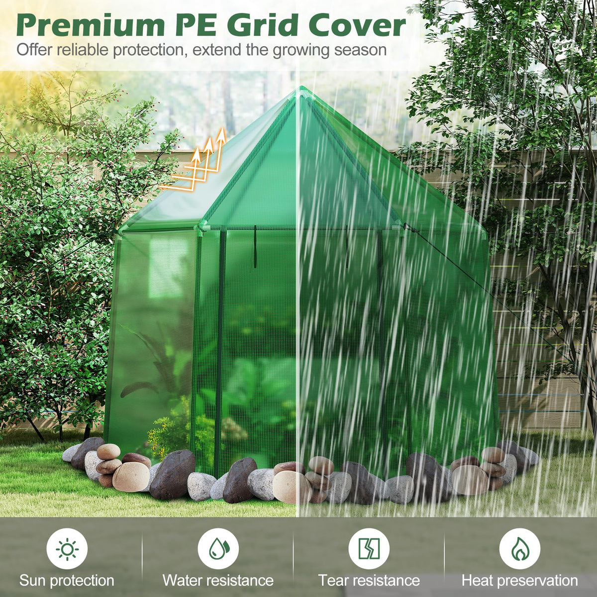 198 x 172 x 190cm Walk-in Greenhouse with PE Cover for Winter