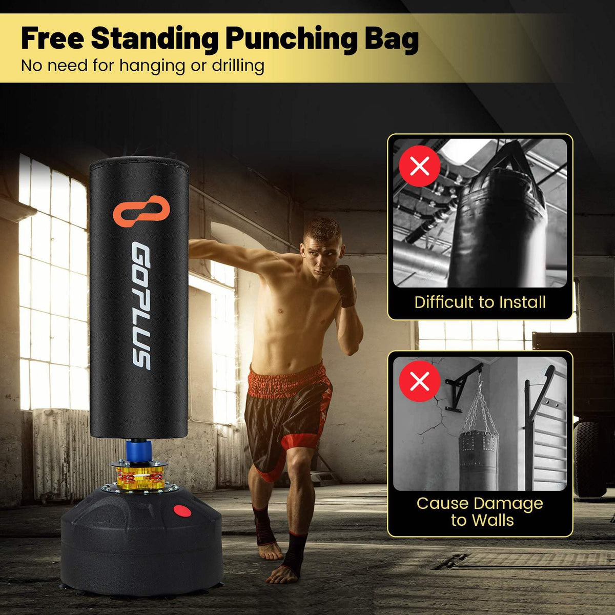 Freestanding Punching Bag, Kickboxing Bag with Stand, Suction Cup Base, 5-Layer Construction