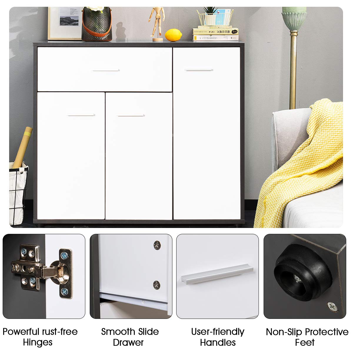 Kitchen Cabinet W/Drawer & 4 Adjustable Shelves, Multifunctional Wood ...