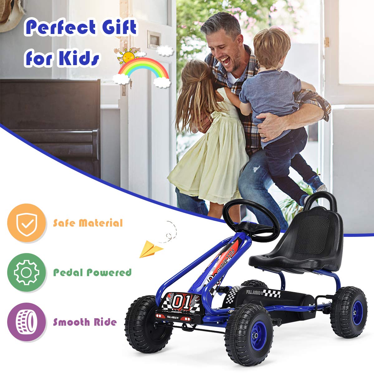 Pedal Go Kart for Kids with Adjustable Seat and Handbrake