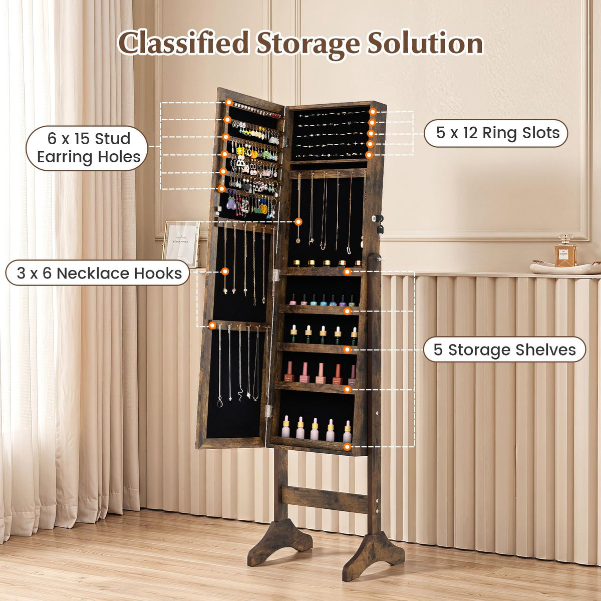 Giantex Freestanding Jewelry Armoire Cabinet w/Full Length Mirror