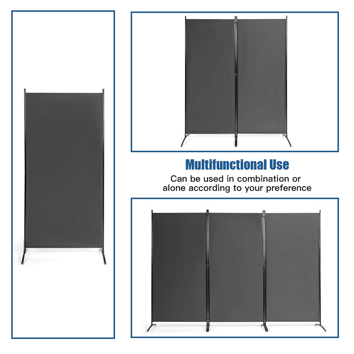 3-Panel Room Divider, Folding Privacy Screen with Durable Hinges Steel Base