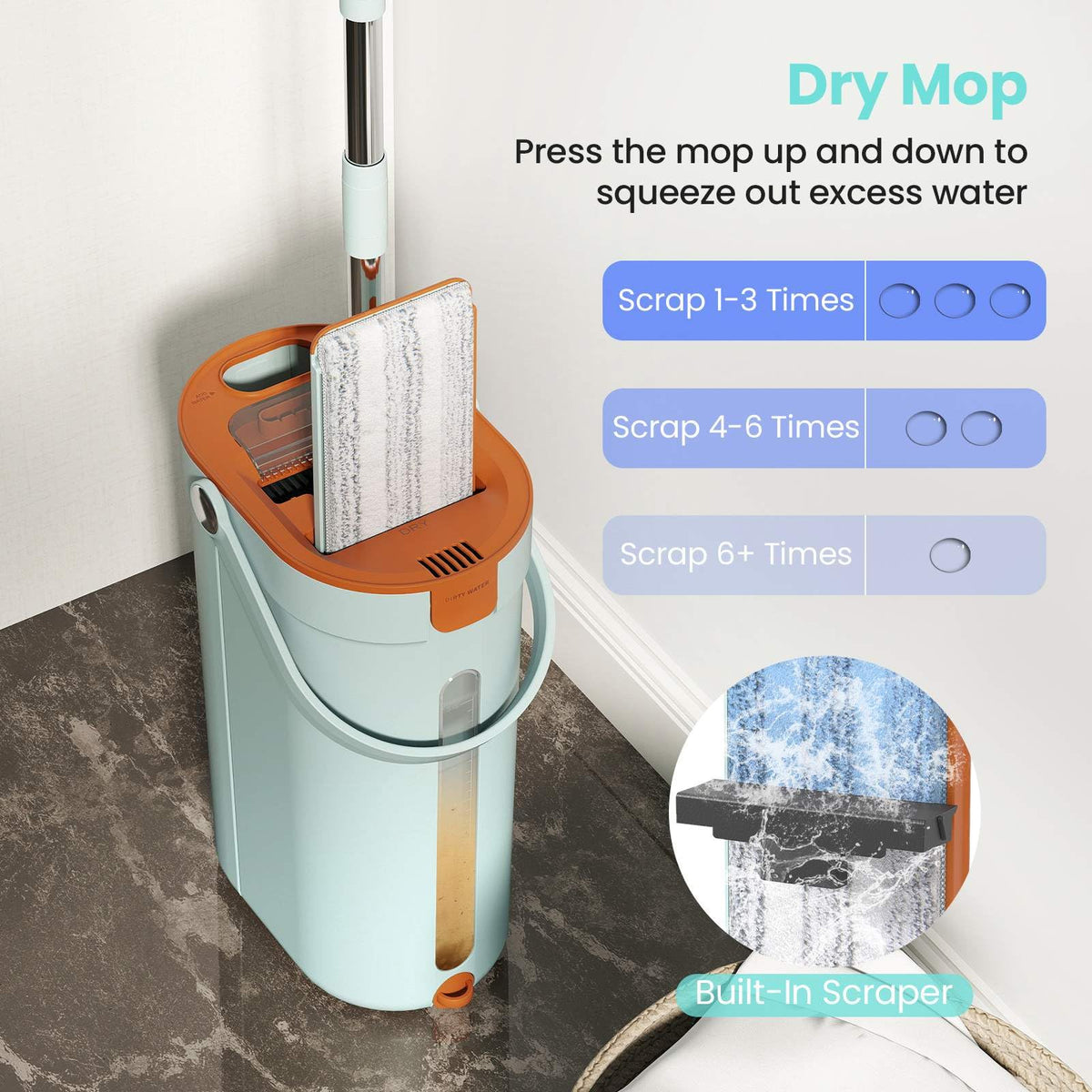 Mop and Bucket Set with Wringer and Washable Microfiber Pads