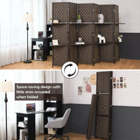 6-Panel Panel Screen Room Divider, 6Ft Wood Wall Divider, Freestanding Partition Stand, with 2 Storage Shelves