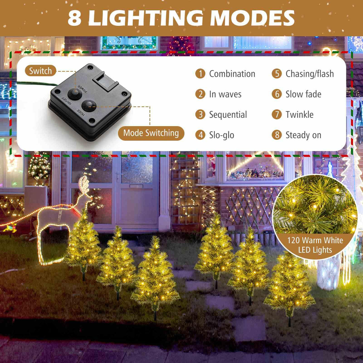 6-Pack Pre-Lit Artificial Christmas Tree 45CM Solar Powered Mini Xmas Trees