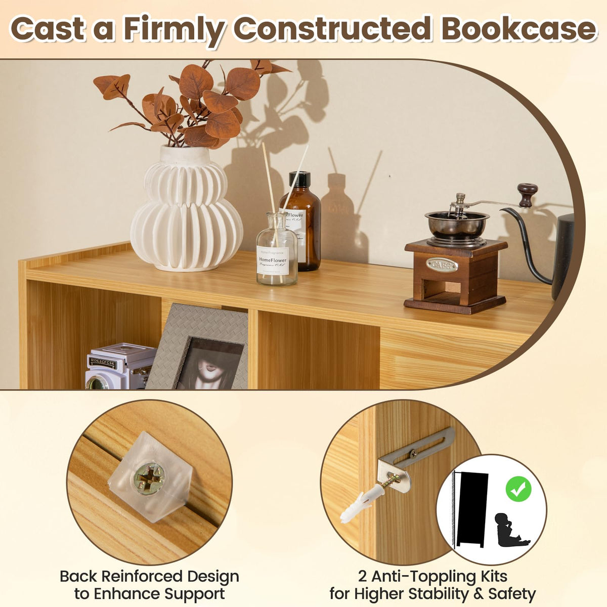 3-Tier Open Wooden Bookshelf