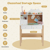 Kids Desk and Chair Set, Wooden Children Study Table with Storage Hutch