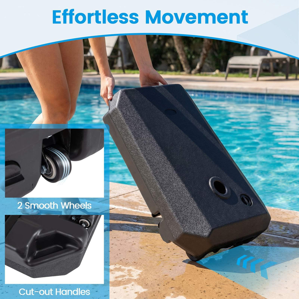 Cantilever Umbrella Base w/Wheels&Cross Base, 75 KG Water&Sand Fillable Umbrella Stand