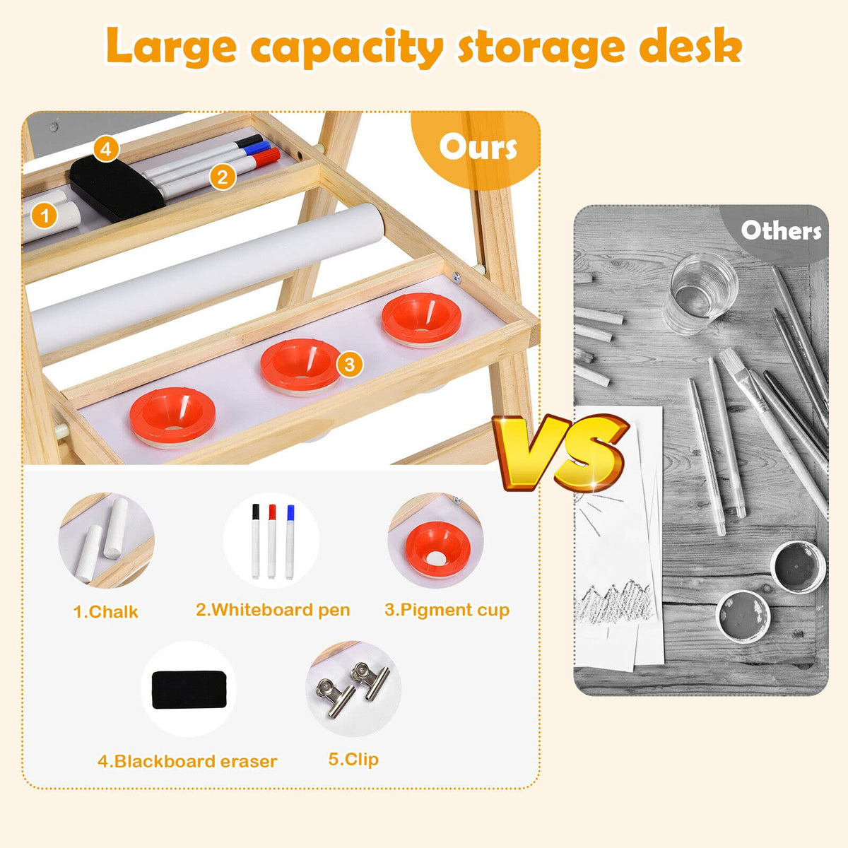 3-In-1 Foldable Kids Easel with Adjustable Height and Chalks Pens