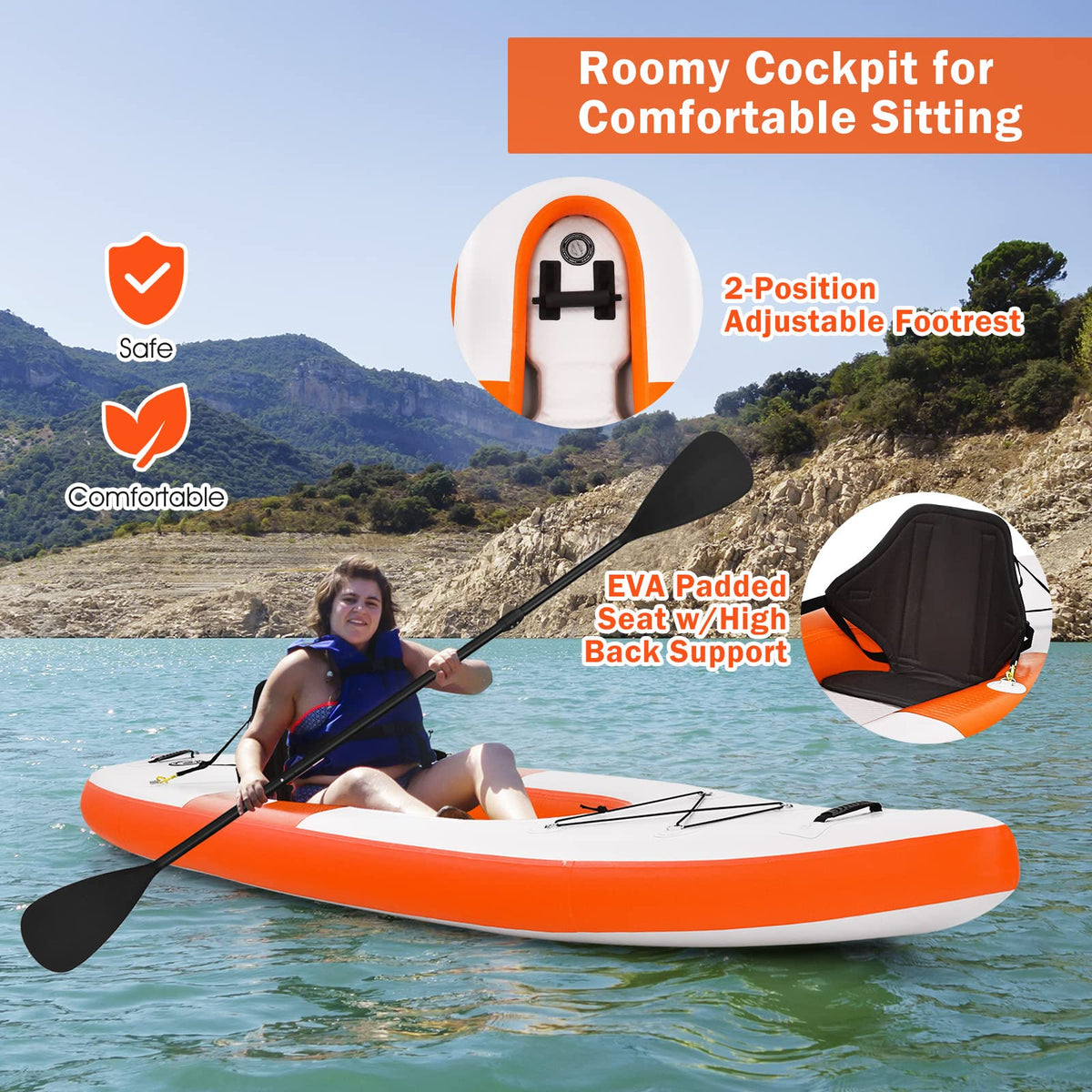 Inflatable Kayak with Adjustable Aluminum Oars for 1 Person