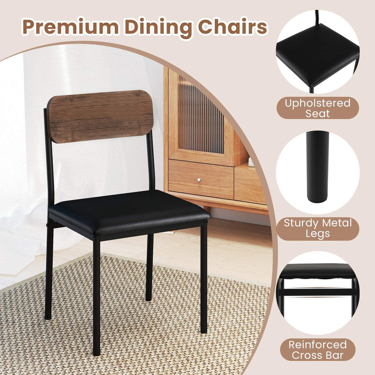 Round Kitchen Table Set w/Drop Leaf Tabletop