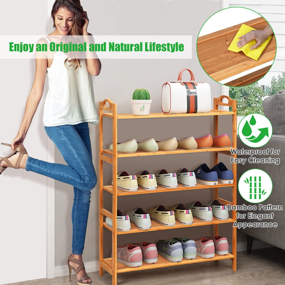 Giantex 5-Tier Bamboo Shoe Rack, Free Standing Shoe Shelf