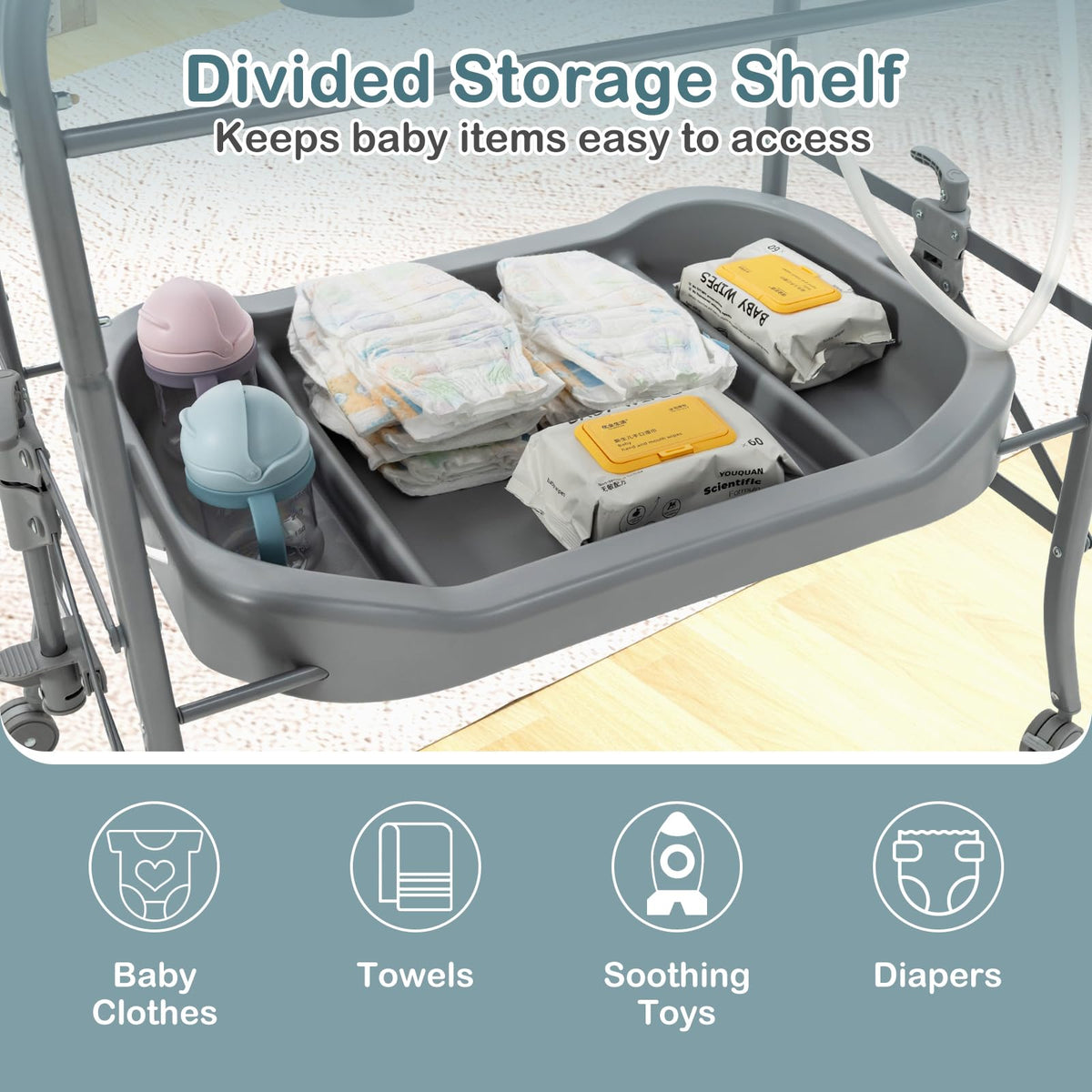 Baby Bathtub with Changing Table, Foldable Diaper Changing Station with Storage Tray