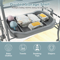 Baby Bathtub with Changing Table, Foldable Diaper Changing Station with Storage Tray
