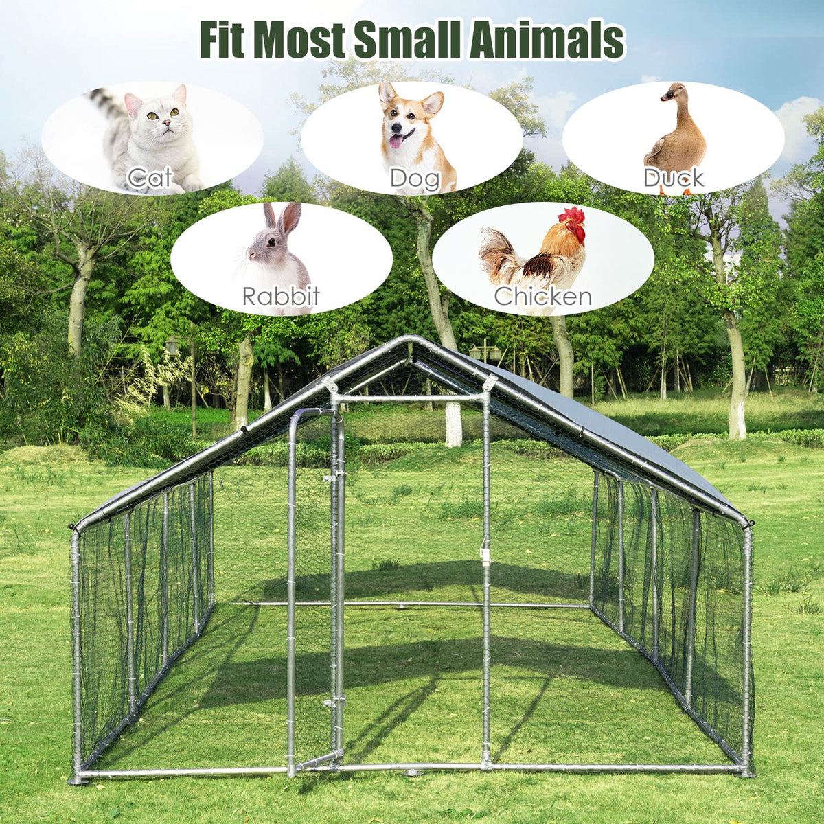 Large Outdoor Metal Chicken Coop, Walk-in Hen Run House with Water-Proof Cover