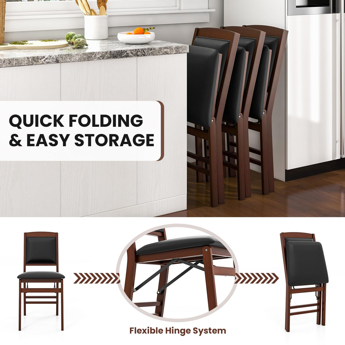 Giantex Dining Chair Set of 2, Folding Chairs w/Padded Seat & Soft Backrest, Rubber Wood Frame