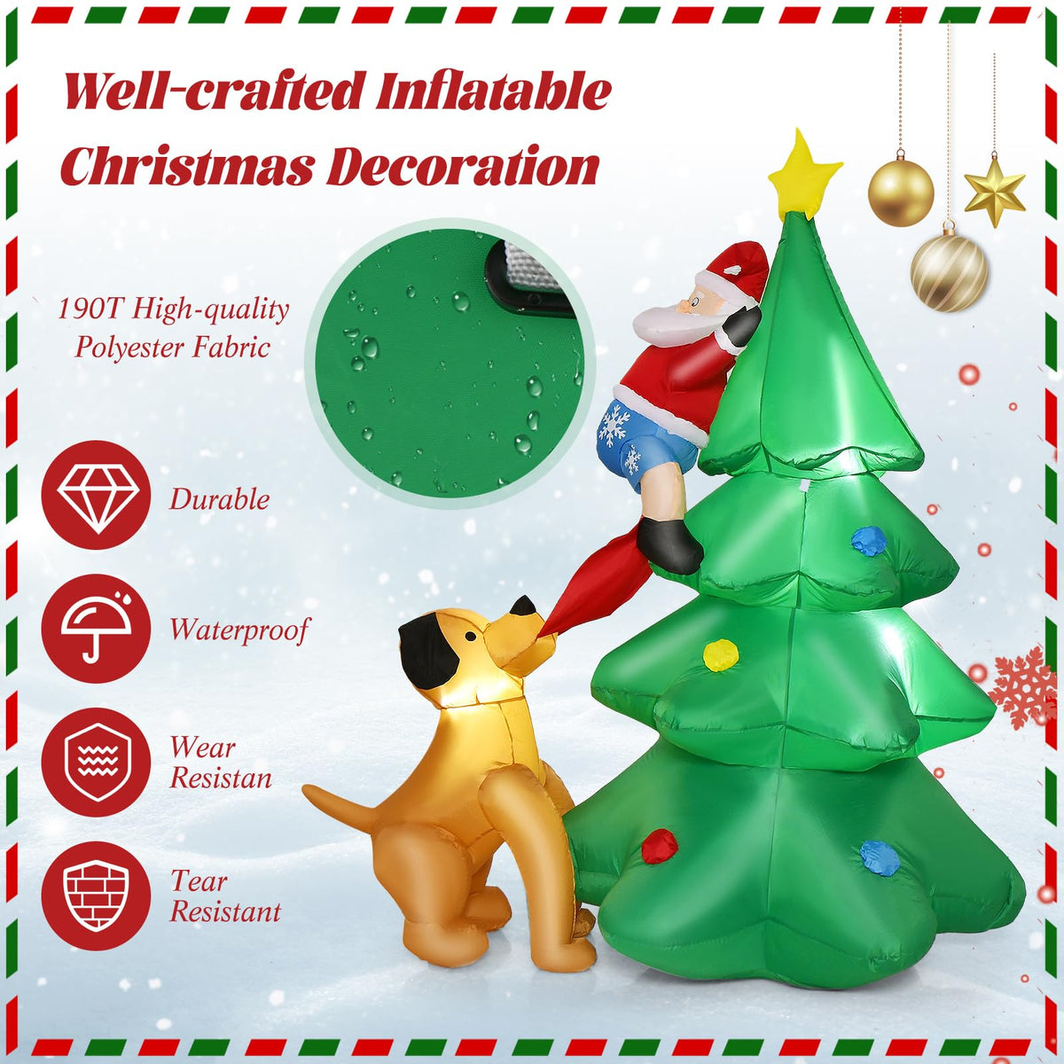 190cm Santa Claus Climbing Tree with Built-in LED Lights for Indoor/Outdoor