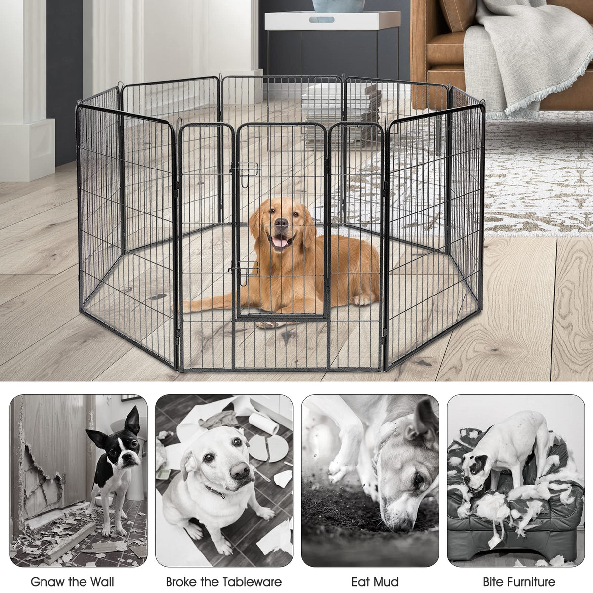 100cm Height Pet Playpen, 8 Panel Indoor Outdoor Exercise Dog Fence