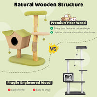 110 CM Cat Tree, Solid Wood Cat Tower with Padded Top Perch