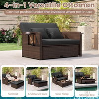 Patio Rattan Daybed, 2-Piece Loveseat & Storage Ottoman Set