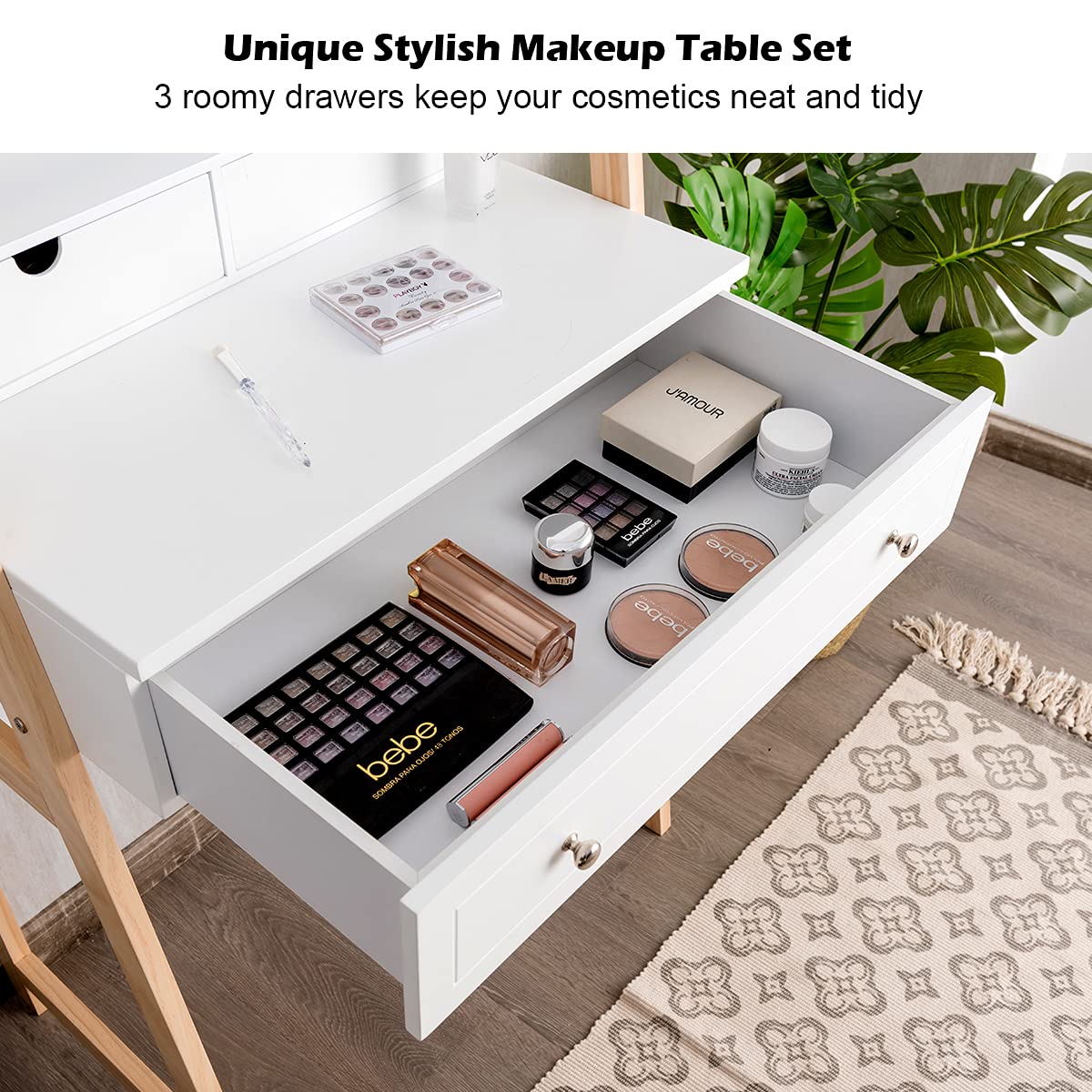 Giantex Vanity Set, Makeup Vanity Table w/ 3 Drawers & 2-Tier Tabletop