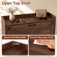 Narrow Shoe Cabinet with 2 Flip Drawers and Adjustable Shelves