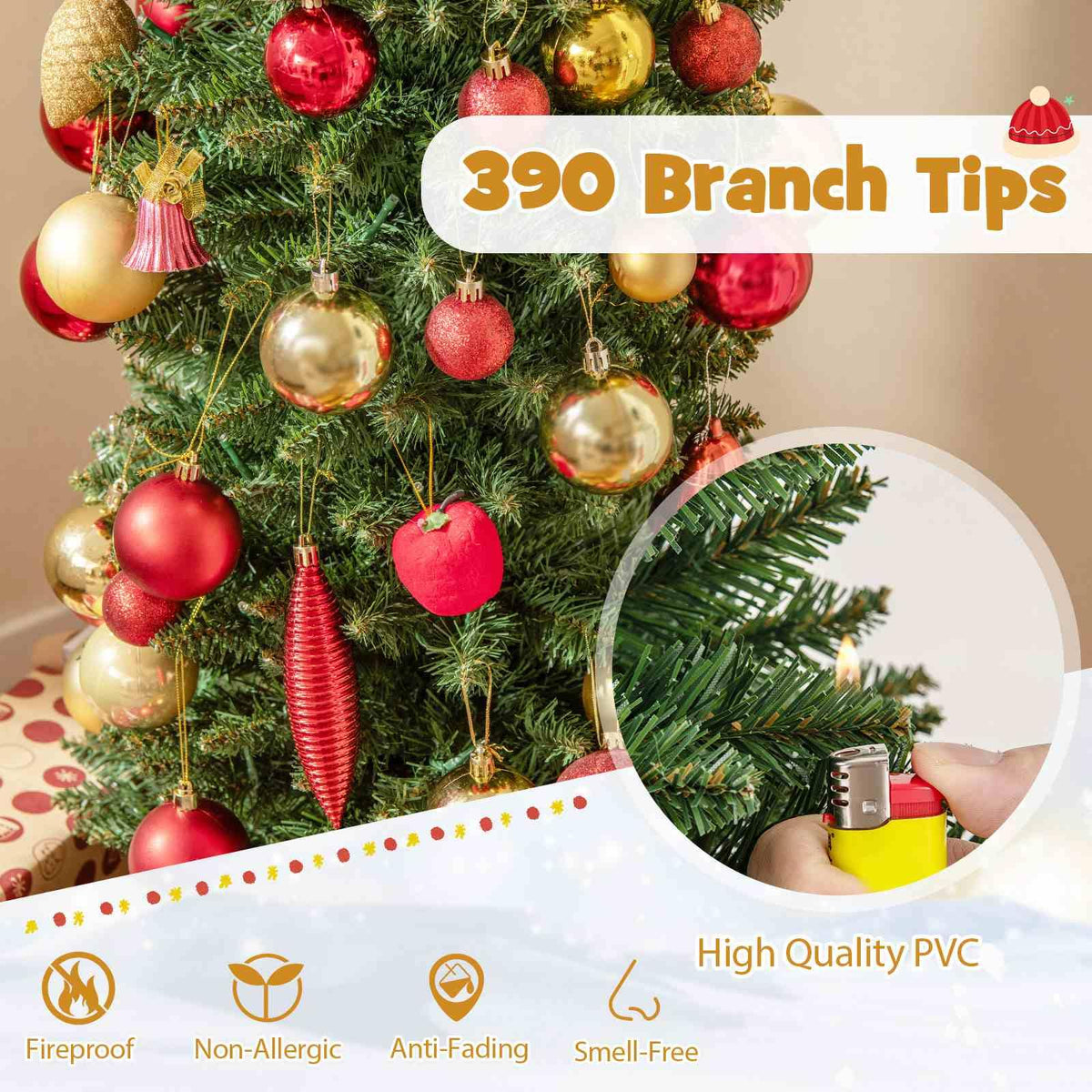 Artificial Christmas Tree with Branch Tips and Warm LED Lights